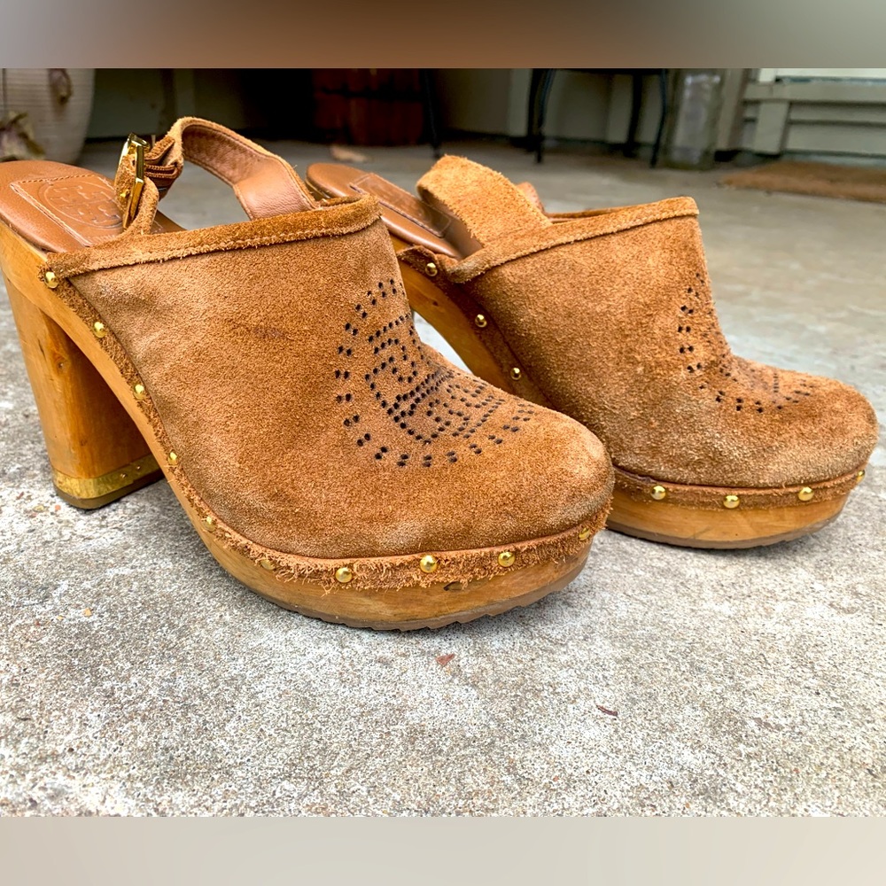 Tory Burch heeled suede clogs, size 8
